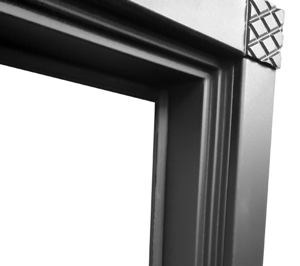 Входная металлическая дверь с зеркалом RеX (РЕКС) 15 Чешуя кварц черный, фурнитура хром/ Пастораль бетон светлый