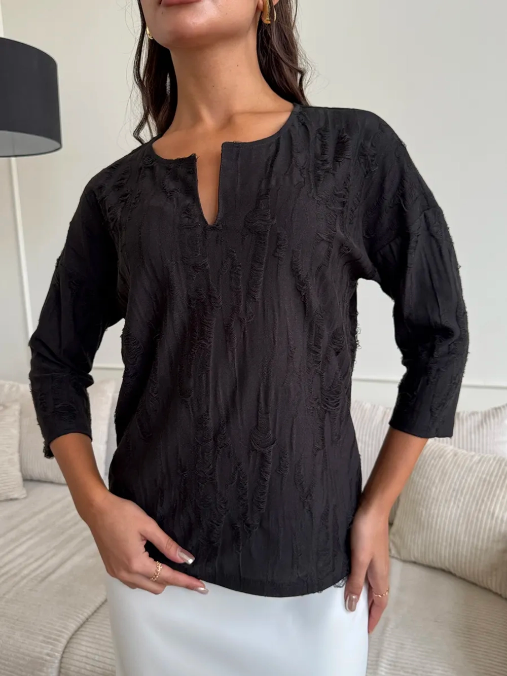 Блузка нарядная трикотажная офисная рукав 3 4