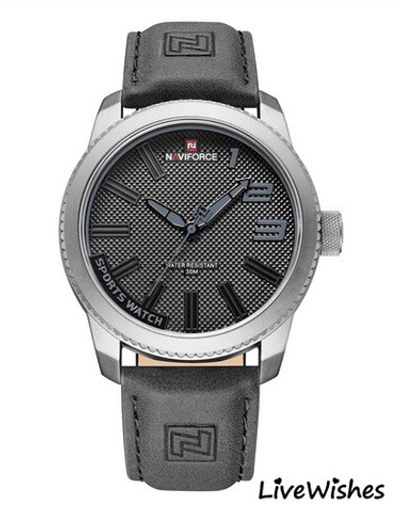 Часы наручные кварцевые NAVIFORCE на кожаном ремешке, серебристый/серый W8950-02