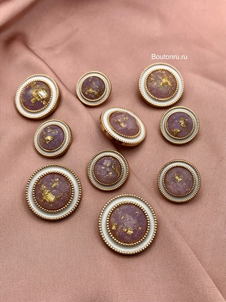 Пуговицы с белой эмалью в золоте и розово-золотистой серединкой с блестками