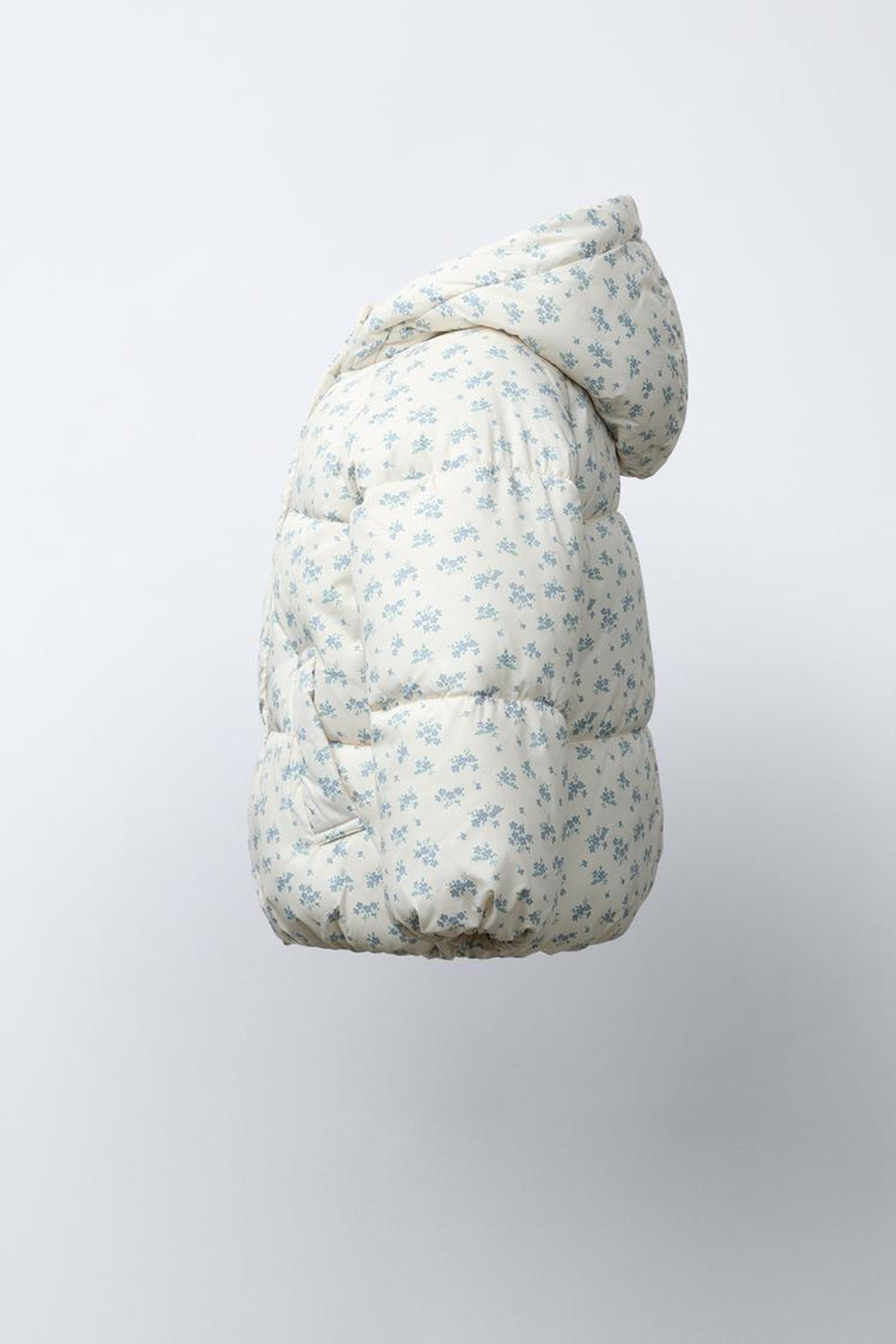 ZARA СТЕГАНАЯ ФЛИСОВАЯ КУРТКА С ПРИНТОМ, ЭКРЮ