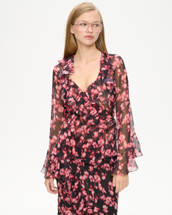 Блуза из принтованного шифона с воланами и завязками