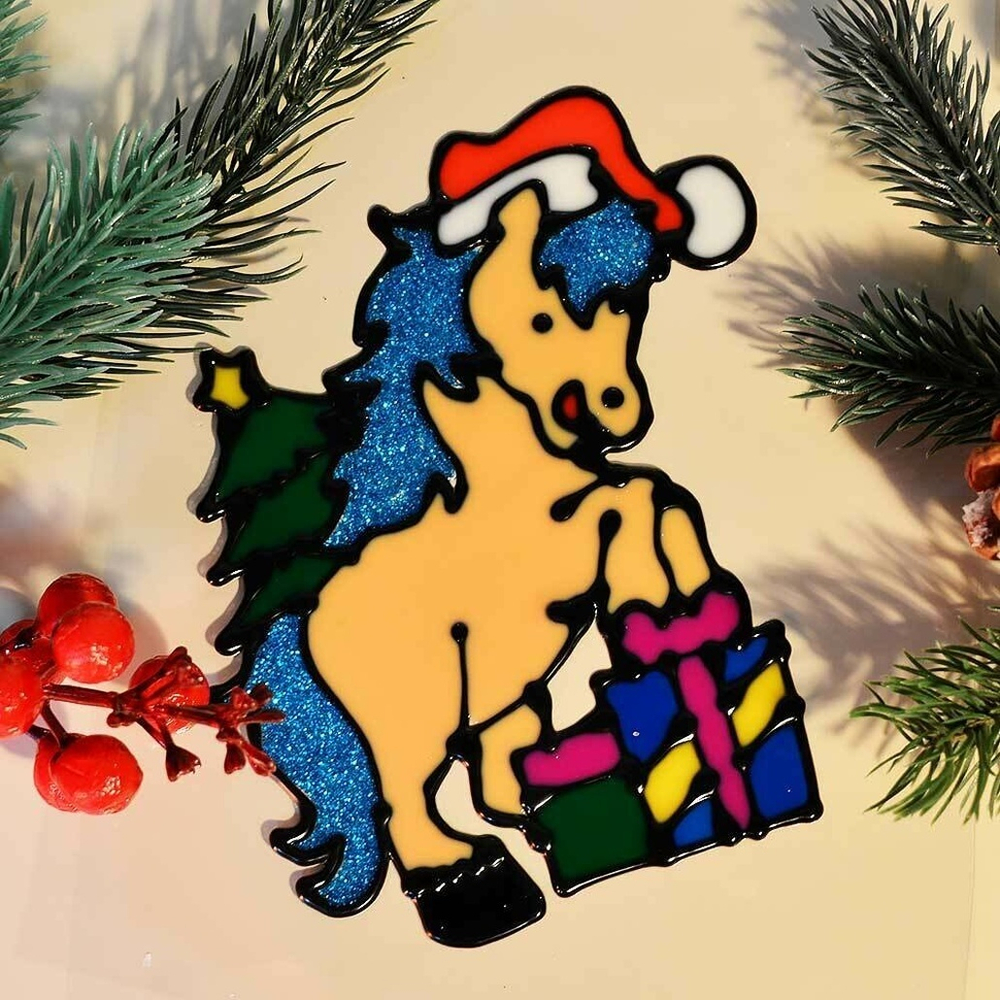 Наклейка на стекло "Лошадка с голубой гривой" 15*20см