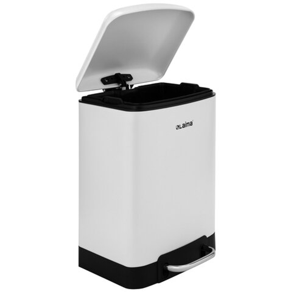 Ведро мусорное с педалью 12 л, крышка с доводчиком, белое матовое, металл, LAIMA ULTRA