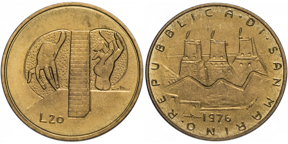 Сан-Марино 20 лир, 1976 Республика aUNC