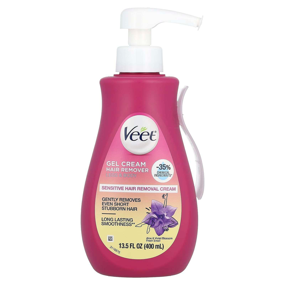Veet, гель-крем для депиляции, для чувствительных волос, алоэ и фиалки, свежий запах, 400 мл (13,5 жидк. унции)