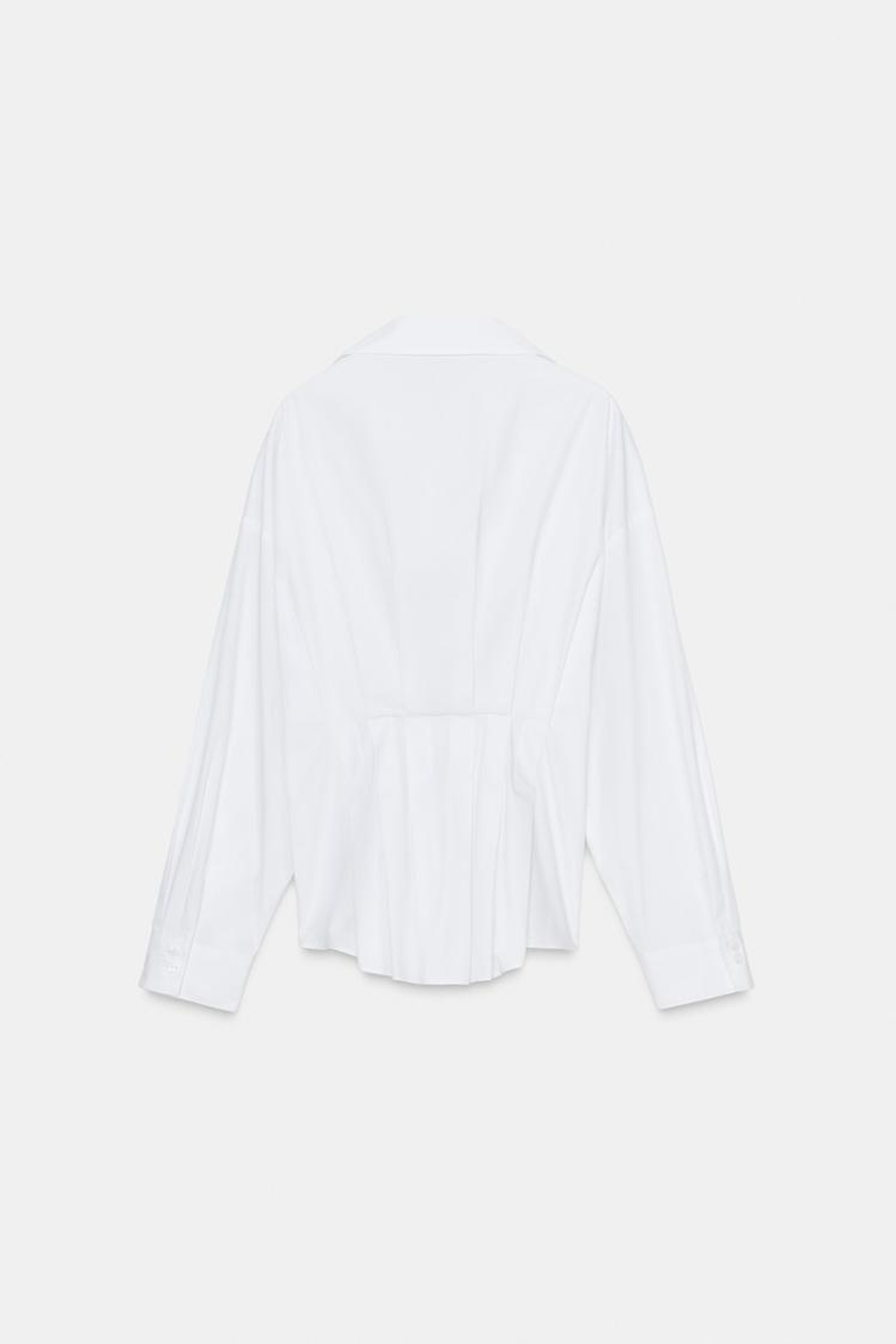ZARA РУБАШКА ИЗ ПОПЛИНА СО СКЛАДКАМИ, БЕЛЫЙ