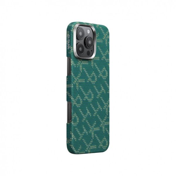 Чехол Pitaka Tactile Woven для iPhone 16 Pro, Зеленый монограм |Monogram Gold/Green