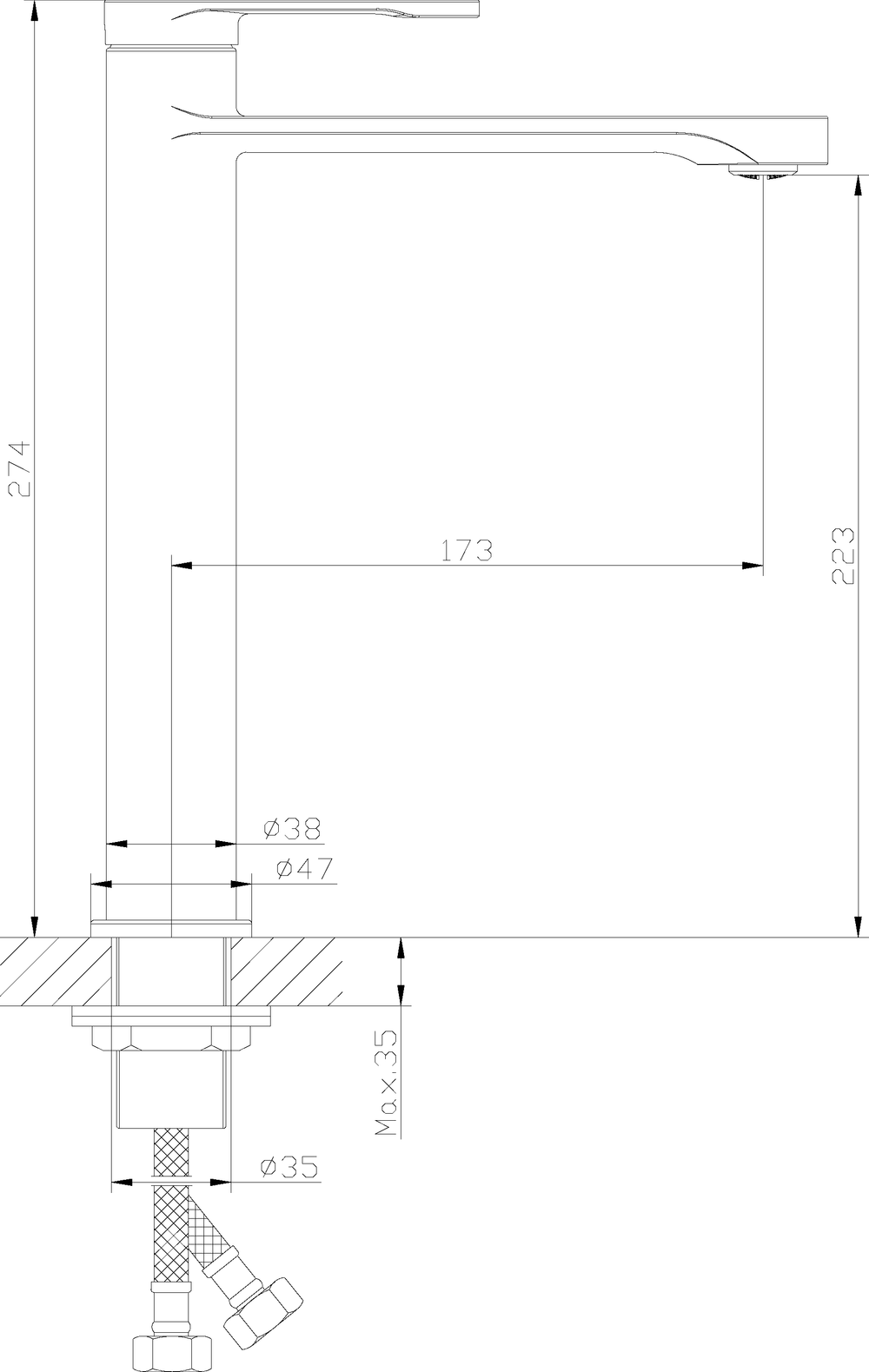 Смеситель для раковины STWORKI Ноттвиль S34020BK черный