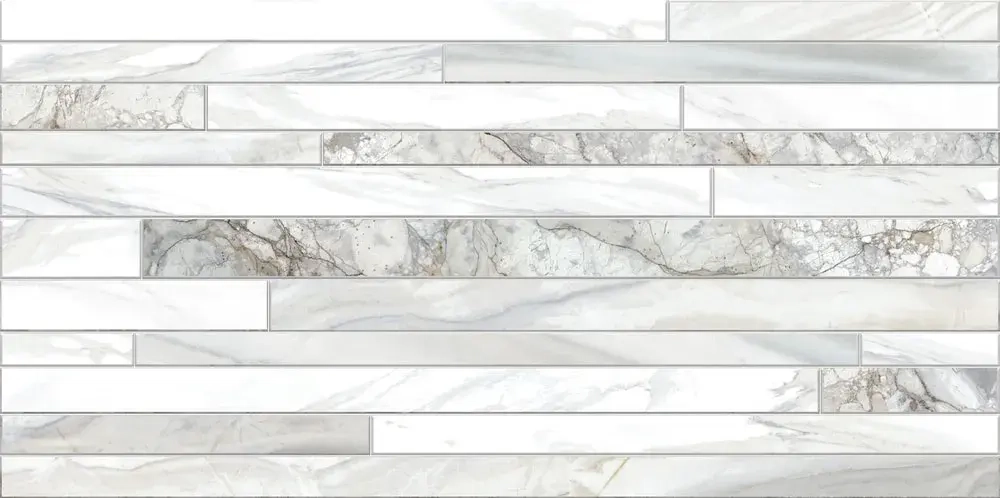 Настенная плитка ALMA Ceramica TWU09MRC017 Mercury 50x24.9 белая / серая глянцевая рельефная под полосы