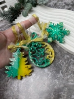 Набор новогодних елочных игрушек шар, елка, снежинка