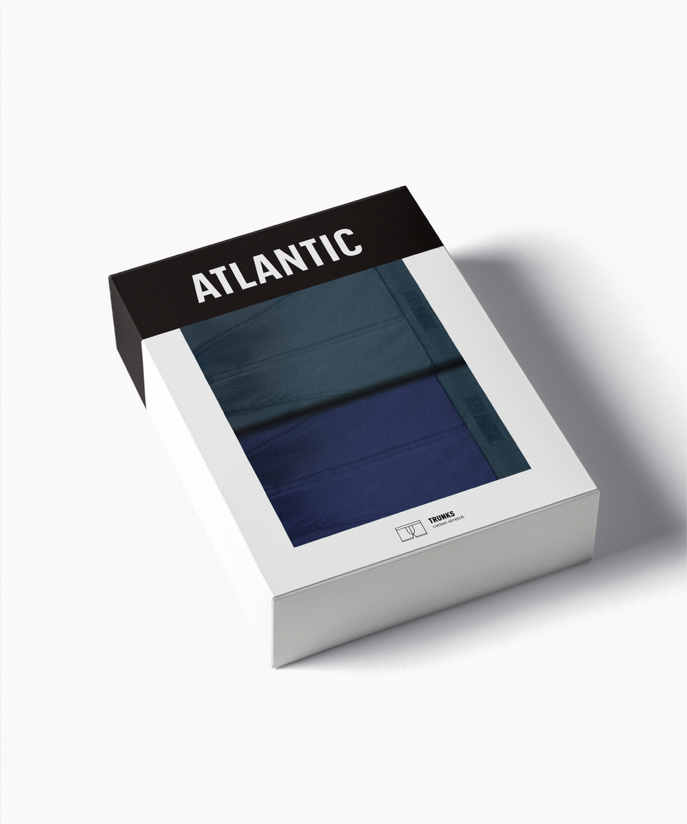Мужские трусы шорты удлиненные Atlantic, набор 2 шт., хлопок, сине-зелёные + тёмно-голубые, 2MH-175