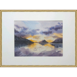 Картина акварельная авторская в паспарту 21х30 см на стену для интерьера "Закат над"