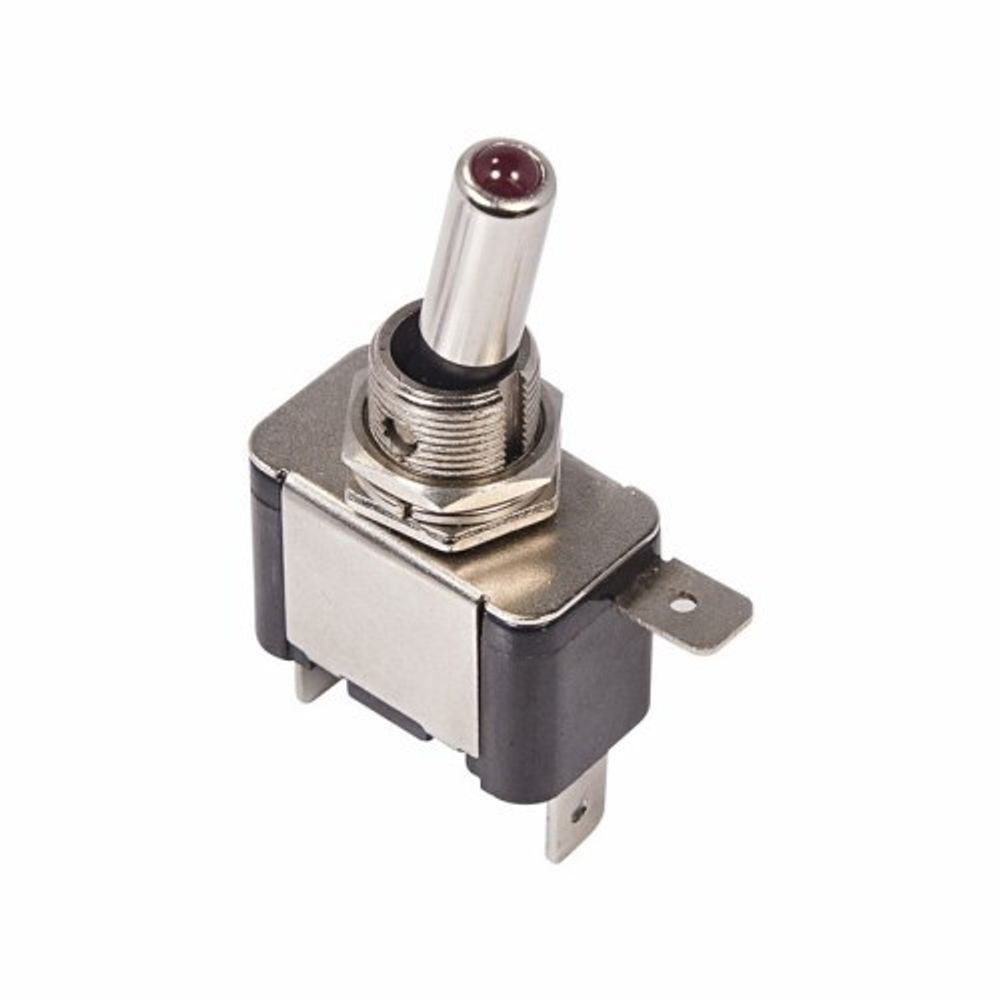 Тумблер 2-х позиц. 12V 25А (3c) ON-OFF однополюсный с красной подсветкой (метал.) (REXANT)