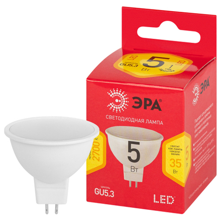 Лампочка светодиодная ЭРА RED LINE LED MR16-5W-827-GU5.3 R GU5.3 5 Вт софит теплый белый свет