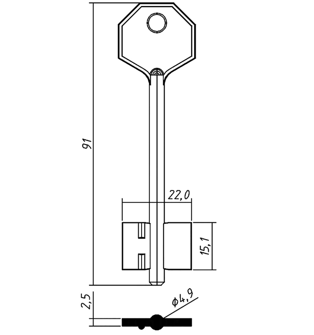 Заготовка сувальдного ключа 14203 KLS1D КЛАСС-1 (желтый)