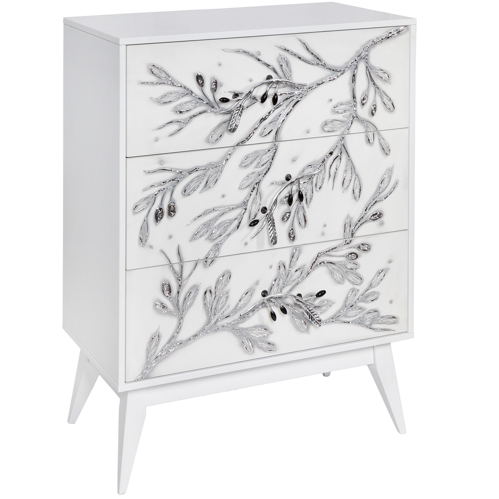 Комод Oliva Branch (Олива Бранч) с 3 ящиками Айс Античное серебро