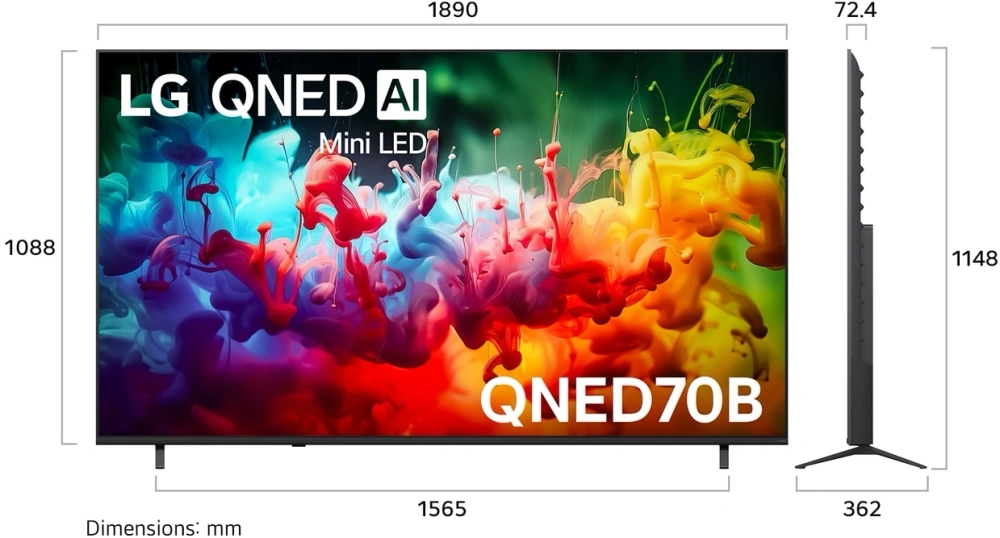Телевизор LED LG 85" 85QNED70B6A.ARUG черный титан 4K Ultra HD 60Hz DVB-T DVB-T2 DVB-C DVB-S DVB-S2 USB WiFi Smart TV