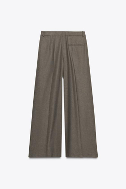 ZARA БРЮКИ WIDE LEG С ЗАЩИПАМИ — ZW COLLECTION, КОРИЧНЕВЫЙ МЕЛАНЖ