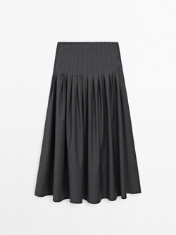 Massimo Dutti Юбка миди из смесовой шерсти с плиссировкой, серый