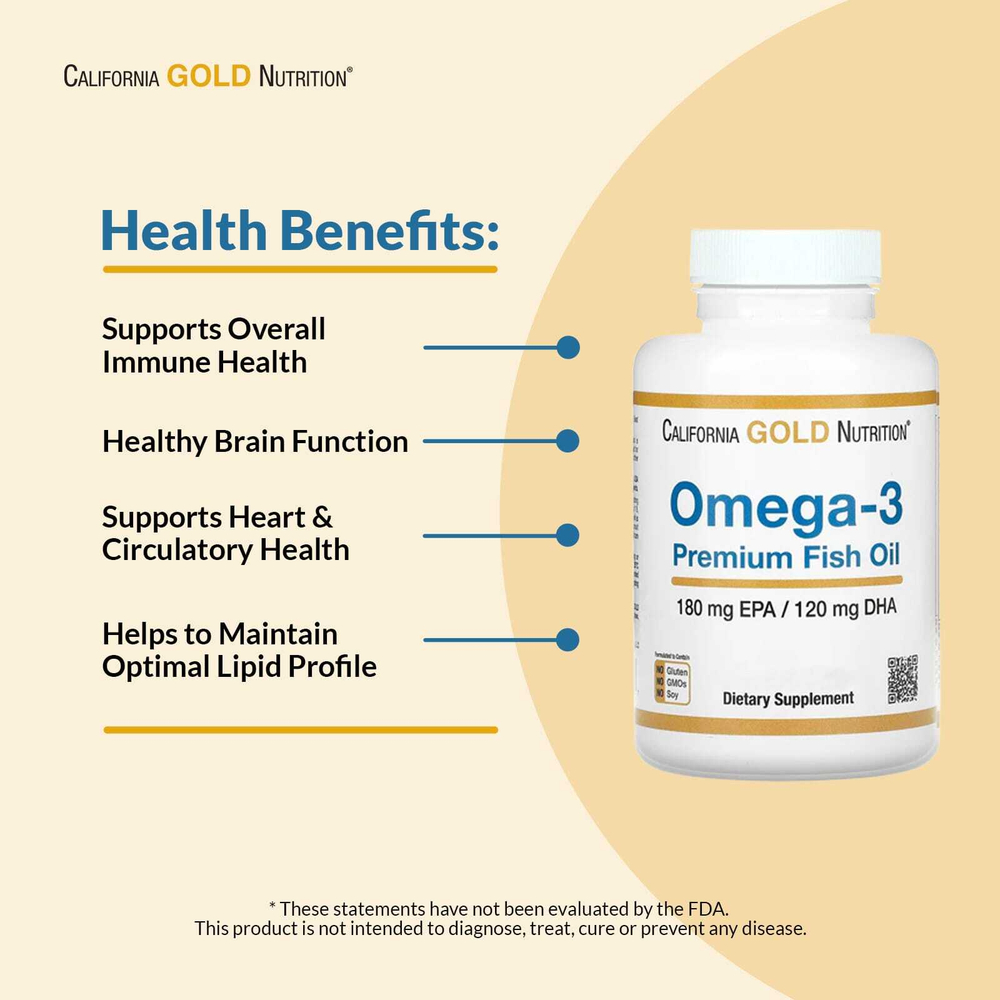 California Gold Nutrition, премиальный рыбий жир с омега-3, 100 капсул из рыбьего желатина (1100 мг в 1 капсуле)