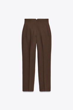 ZARA БРЮКИ С ВЫСОКОЙ ПОСАДКОЙ, КОРИЧНЕВЫЙ