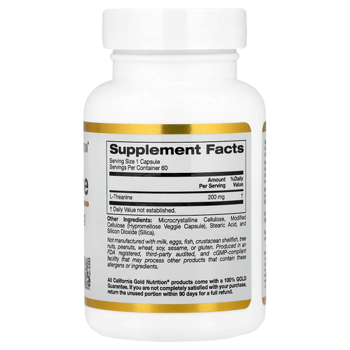 California Gold Nutrition, L-теанин, с AlphaWave®, 200 мг, 60 растительных капсул