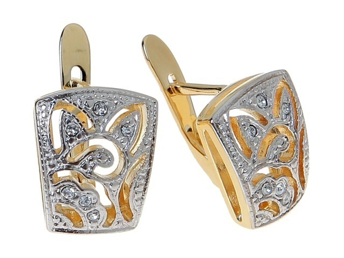 "Кижи" серьги в золотом покрытии из коллекции "Классика" от Jenavi  с английским замком