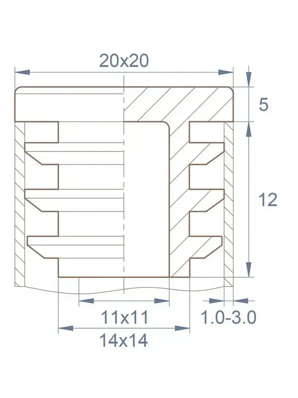 Заглушка 20х20 мм квадратная для труб ножек стульев пластиковая- 20шт
