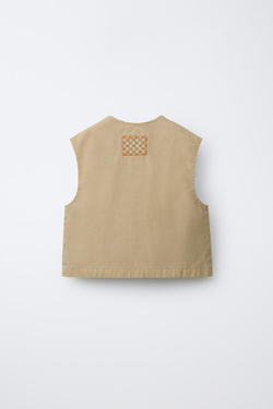 ZARA ЖИЛЕТ С НАШИВКОЙ, ПЕСОЧНЫЙ