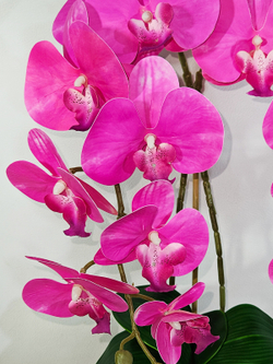 Искусственные орхидеи малиновые 2 ветки латекс в кашпо