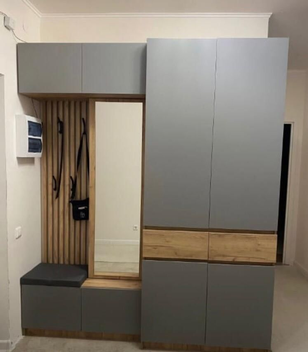 Прихожая с зеркалом комплект мебели Дуб Крафт Золотой/Серый Шифер, Бостон, 250х51х236 см Стиль