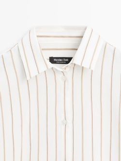 Massimo Dutti Трехцветная рубашка из струящейся ткани в полоску, белый