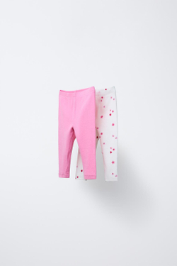 ZARA НАБОР ИЗ 2 ЛЕГИНСОВ В РУБЧИК С ЦВЕТОЧНЫМ ПРИНТОМ, ЦВЕТ ФУКСИИ