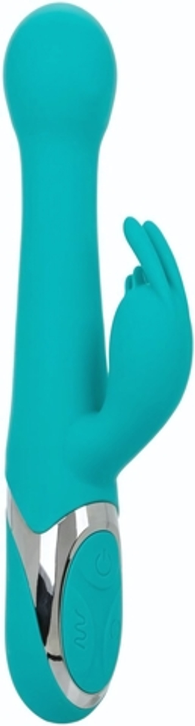 Бирюзовый вибратор-кролик Enchanted Oscillate с функцией пенетрации и вращением бусин (Цвет: голубой)