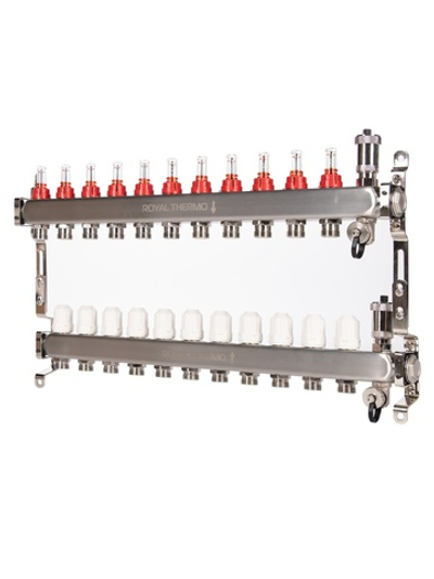 Коллектор Royal Thermo нерж. в сборе с расходомерами 1" ВР-3/4" НР с автомат.воздухоотвод-ми 11 вых.