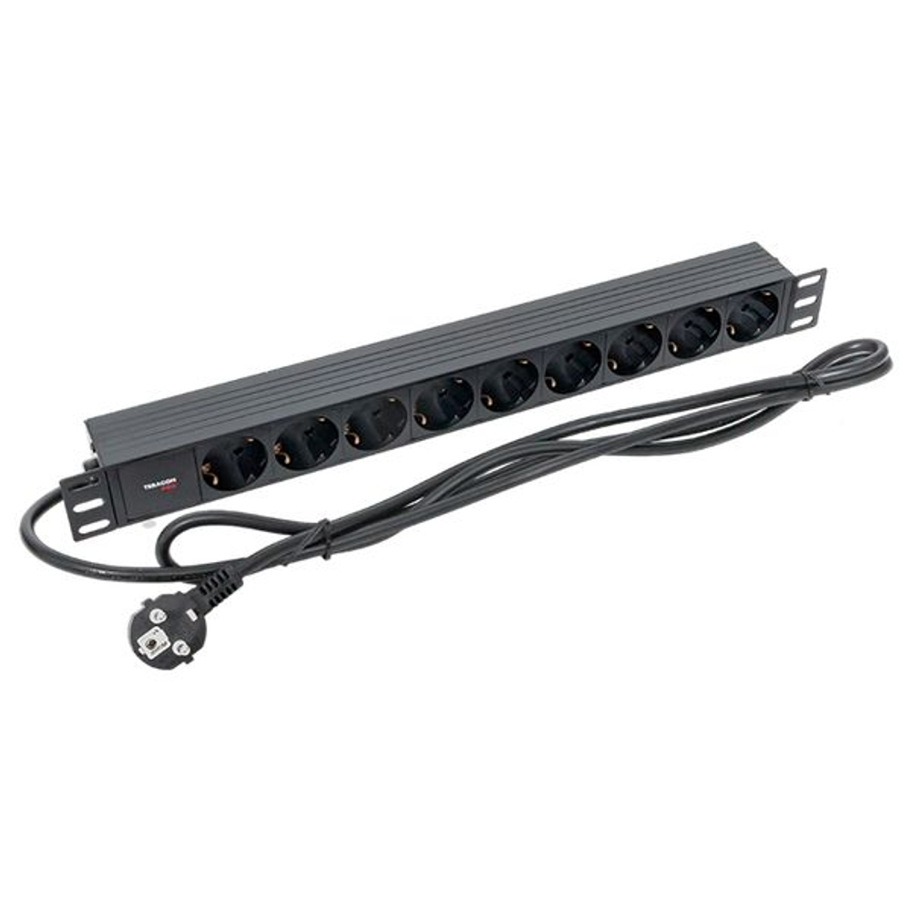 Блок розеток PDU TERACOM PRO 19" 1U 16А/250В 9 розеток Schuko шнур питания длиной 2 метра сечение 3x1,5 мм2 вилка Schuko корпус пластик черный