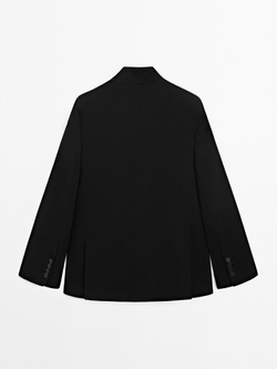 Massimo Dutti Блейзер из крепа с воротником-стойкой, черный