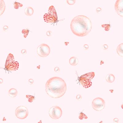 Ярко-розовые бабочки с розовым жемчугом на розовом фоне