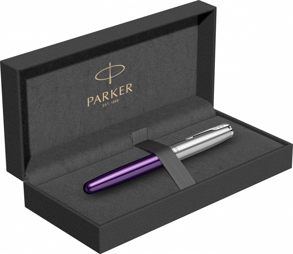 Ручка-роллер Parker Sonnet Essentials Violet SB Steel CT, цвет чернил black, перо: F,  в подарочной упаковке.