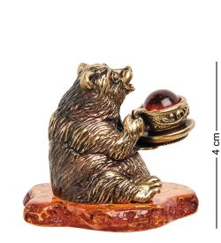 Народные промыслы AM-1859 Фигурка «Медведь с чашкой» (латунь, янтарь)
