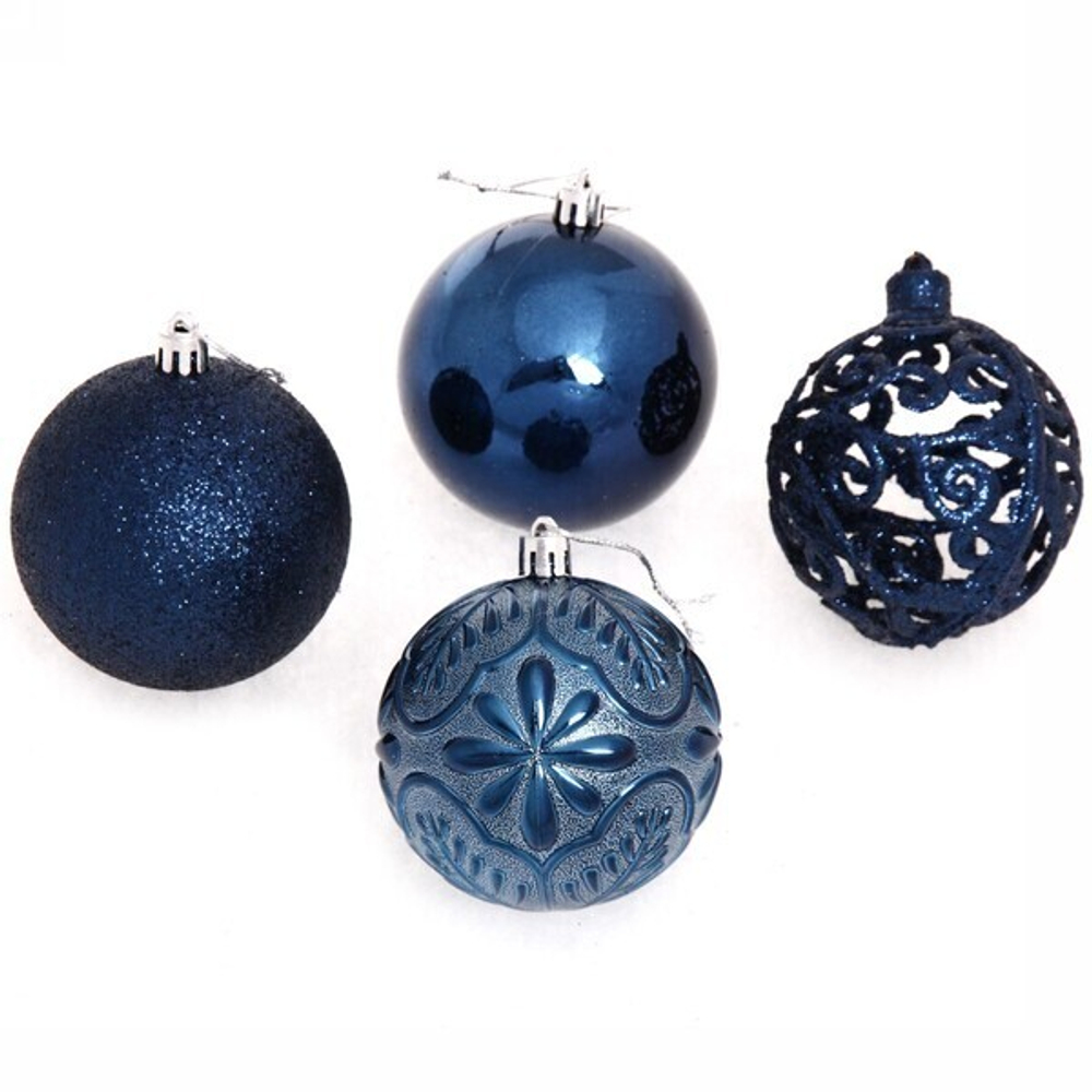 Новогодние шары 8 см (набор 24 шт) «Фактурный микс», сапфир