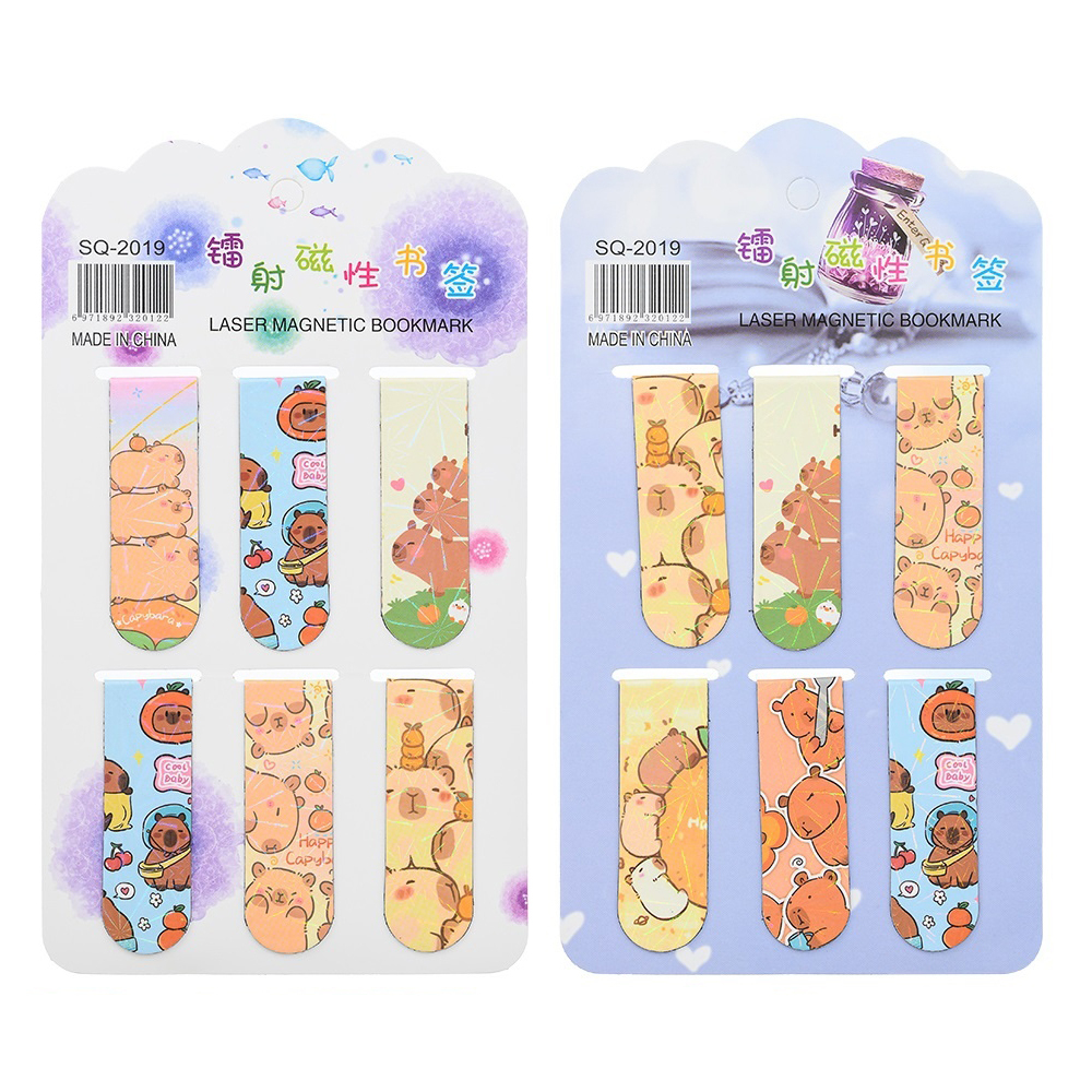 Набор магнитных закладок для книг, 6 штук, с капибарами, MC-Basir, Фигурные закладочки для учебников, тетрадей, детские