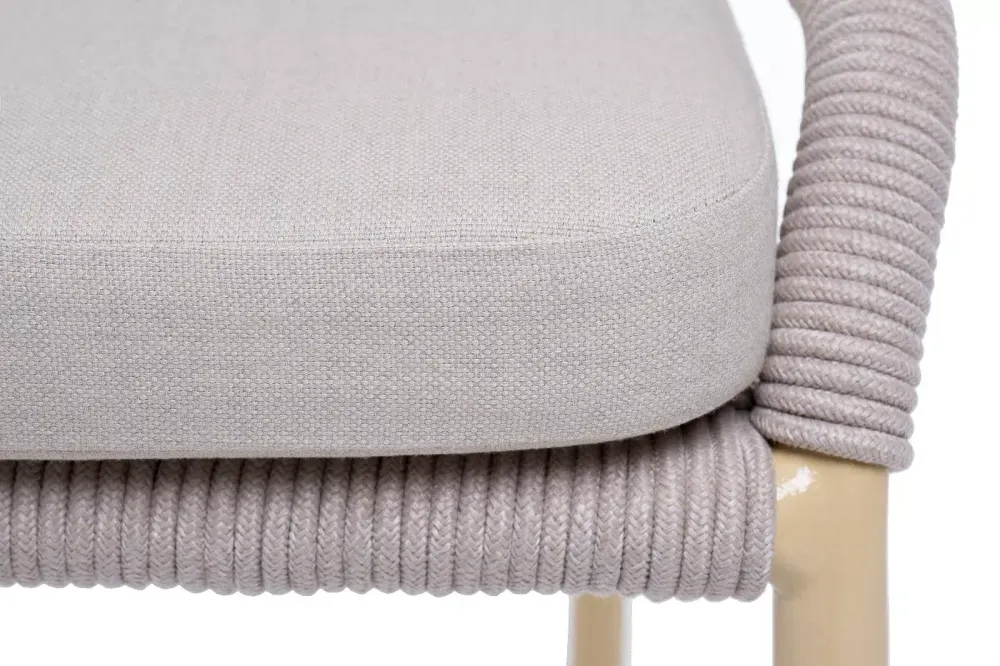 "Милан" стул плетеный из роупа, каркас алюминий (RAL1001), роуп бежевый круглый, ткань бежевая