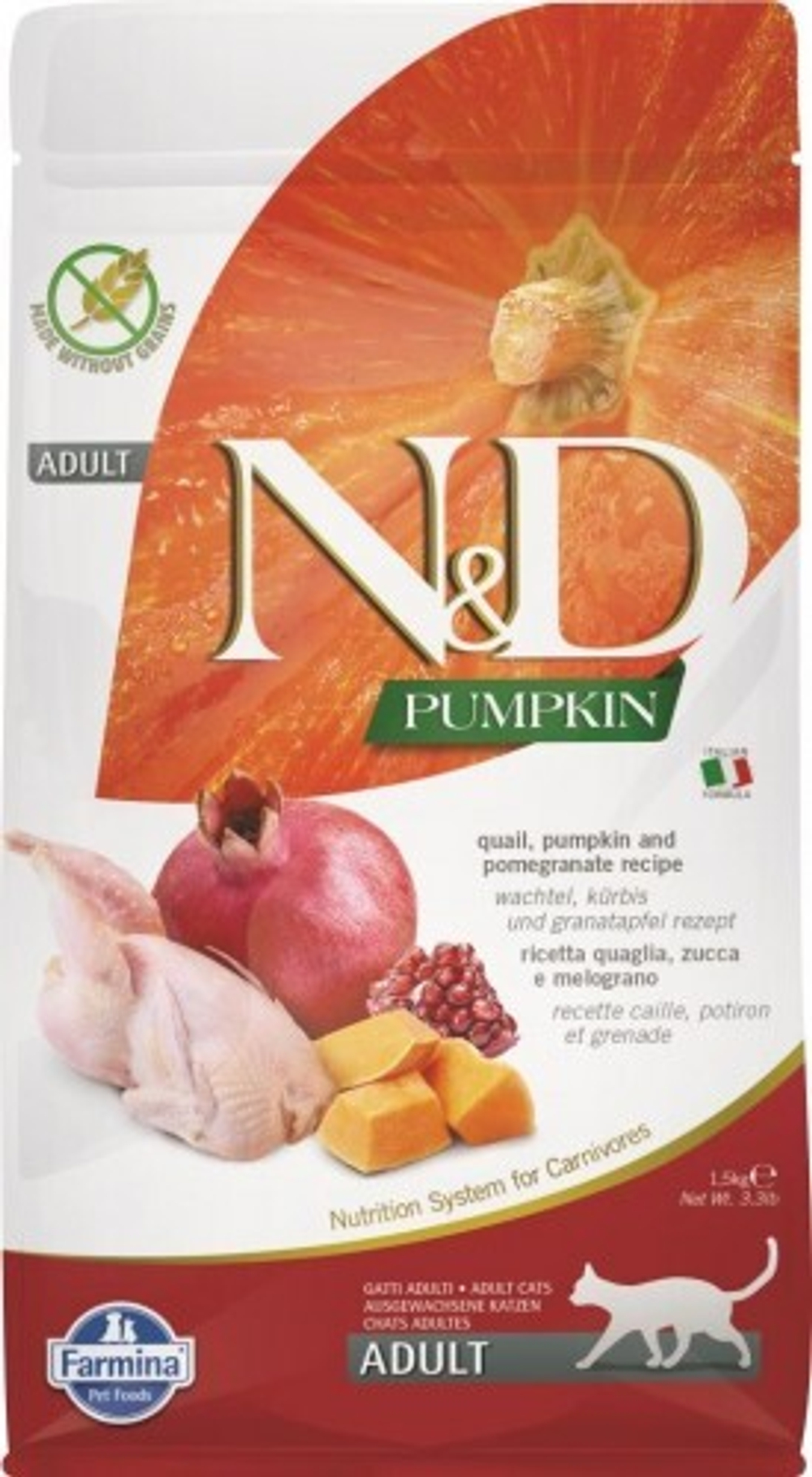 Сухой корм Farmina N&D Pumpkin Cat Adult беззерновой с перепелом и тыквой для кошек 1,5 кг