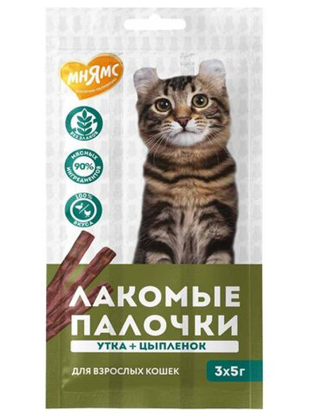 Лакомство Мнямс лакомые палочки для кошек из цыпленка и утки 3х5 г