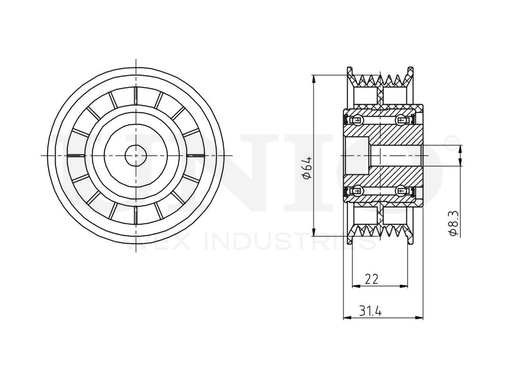 Ролик направляющий приводного ремня UNIO TNS-10141