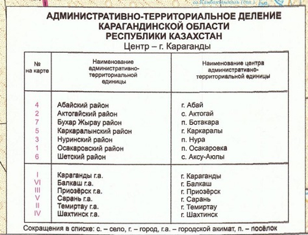 Карта Карагандинской области обновлённая, большая , настенная 2023 год