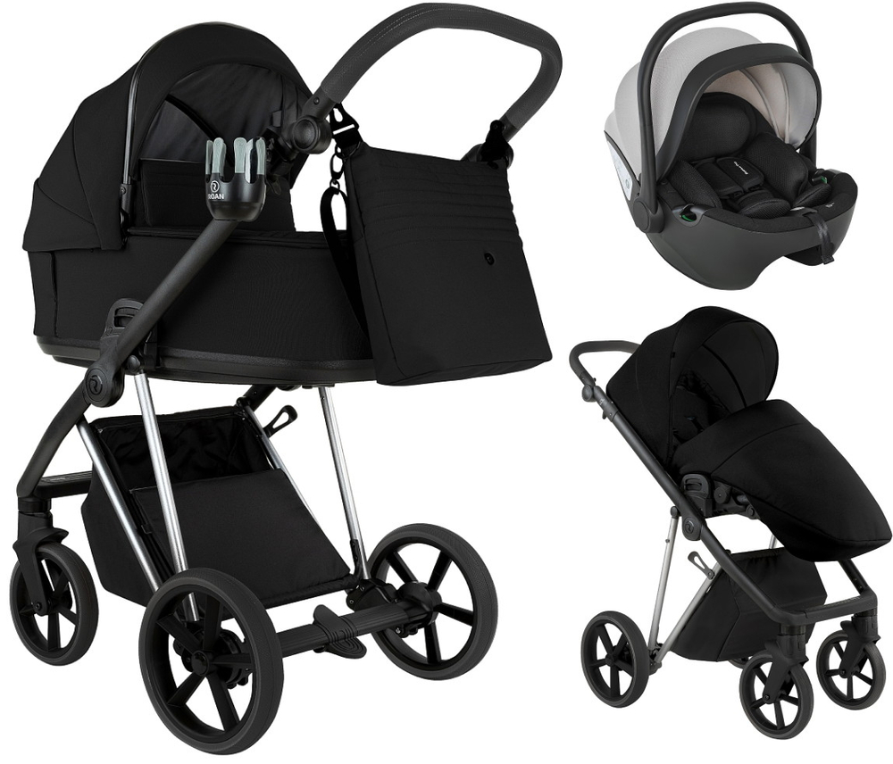 Детская коляска Roan Sol 2.0 3 в 1 с автокреслом Pituso Baesa Pro Black,Beige Canopy SLL/30/T Caviar Black/Black/руч.Black