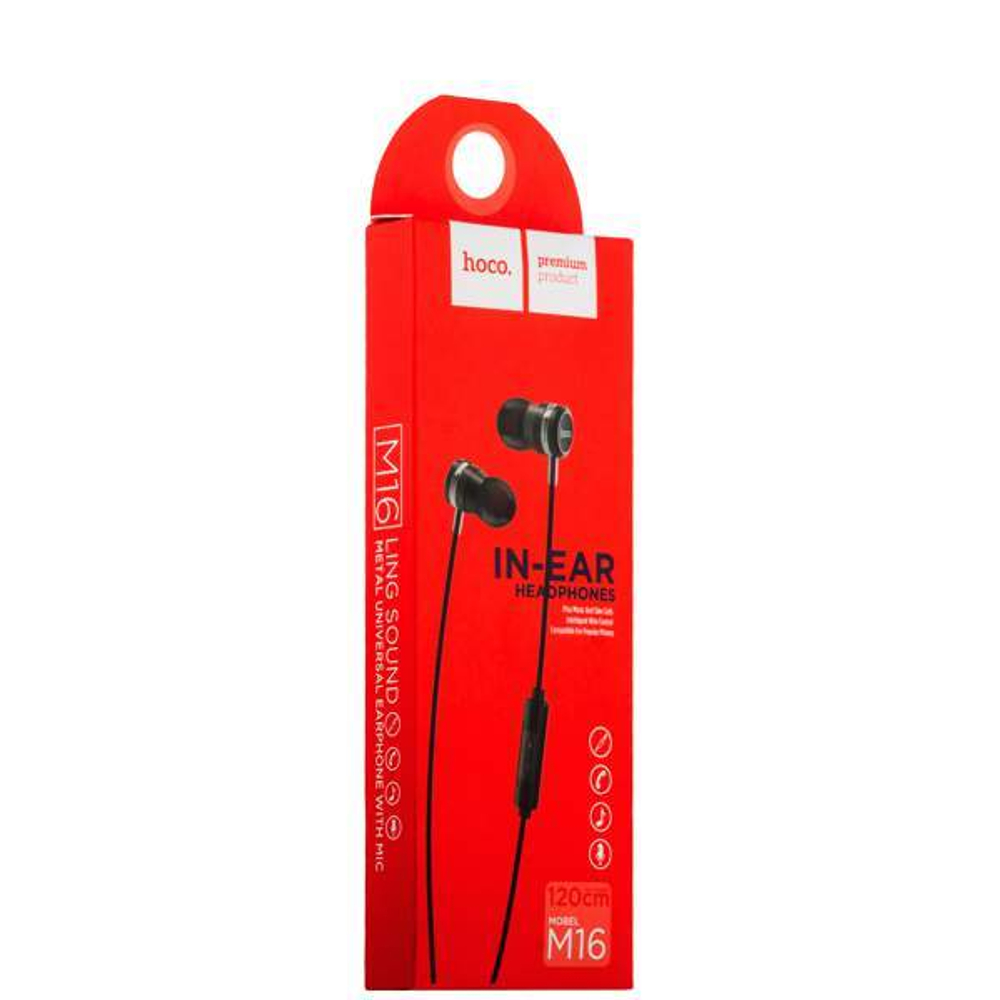 Наушники Hoco M16 Ling Sound Metal Universal Earphone with mic (1.2 м) с микрофоном Black Черные